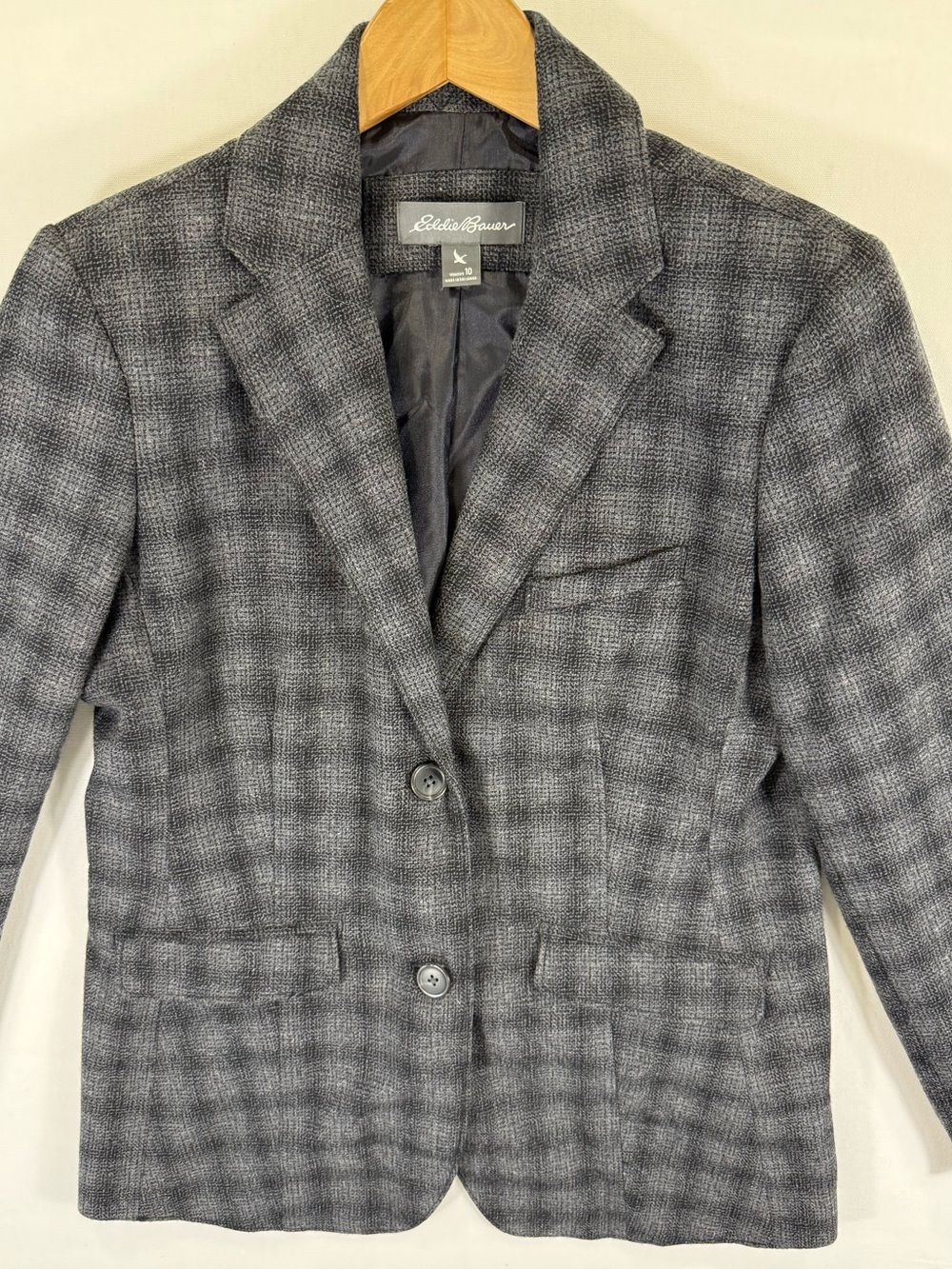 Eddie Bauer Women's Gray Plaid Blazer - Two-Button Notch Lapel